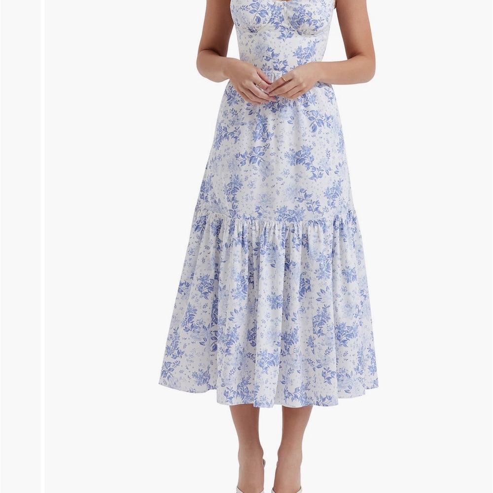 House of CB Blue Elia Floral Midi Dress
